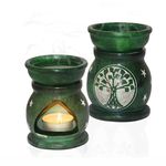 Pure Source India Handcrafted Soapstone Aroma Burner Oil Diffuser and 1 Tea Light Candle (Green)