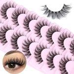 JIMIRE Natural False Eyelashes with Clear Band Mink Fluffy Lashes D Curl Strip Lashes 16MM Volume Natural Look like Lash Extension 5D Cat Eye Lashes 7 Pairs Pack