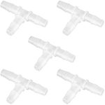 Quickun 1/4" Hose Barb Fitting Equal Barbed T Shaped Tee Type 3 Way Plastic Joint Splicer Mender Union Adapter for Air Line Tube Hose (Pack of 5)