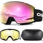 Odoland Ski Goggles Set with Magnetic Interchangeable Lens, Anti-Fog UV Protection Snow Goggles for Men and Women, Helmet Compatible,Revo Pink