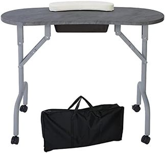 AGESISI Portable Manicure Table Foldable Nail Desk with Large Drawer Nail Tech Table for Technician Salon Workstation Client Wrist Cushion/Carry Bag/4 Lockable Wheels, 36-inch, Black