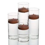 Set of 4 Eastland Cylinder Vases and 4 Brown Richland Floating Candles 3"