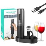 HAUSHOF Black Wine Bottle Opener, Electric Wine Bottle Opener with Foil Cutter, Wine Pourer and Vacuum Wine Stopper, Electric Corkscrews Wine Bottle Opener with USB Charging