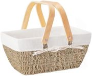 StorageWorks Wicker Picnic Basket for Couple, Wicker Basket with Handle, Seagrass Picnic Basket with Liner, Handwoven Organizing