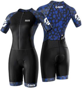SLS3 Triathlon Suits Women Elite Aero Sleeved Tri Suit Women, Trisuit, Quick-Dry, Italian Chamois, Ready for Any Distance (Storm Blue, Medium)