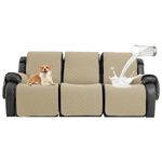 100% Waterproof 3 Seater Recliner Sofa Covers, Anti-Slip Recliner Sofa Covers with Pockets, Elastic Straps, Washable Reclining Sofa Protector for Kids, Pets, Dogs, Khaki