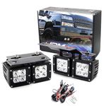 iJDMTOY Dual LED Pod Fog Lamps Compatible With 02-06 Chevy Avalanche, 03-07 Silverado 2500 3500, Incl (4) 20W High Power CREE LED Cubes, Foglight Location Mount Brackets & On/Off Switch Wiring Kit