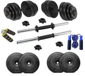 JMB 12 kg Home Gym Exercise Set of PVC Plates with 1 Pair Dumbbell Rods and Gym Gloves and Skipping Rope