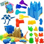 Kids Beach Sand Toys Set, 27pcs Beach Toys Castle Molds Sand Molds, Beach Bucket, Beach Shovel Tool Kit, Sandbox Toys for Toddlers, for Toddlers Kids Outdoor Indoor Play Gift 1 Bonus Mesh Bag Include