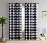 HLC.ME Hilltop Buffalo Check Textured Light Filtering Grommet Lightweight Window Curtains Drapery for Bedroom, Dining Room & Living Room, 2 Panels (52 x 72 Inch, Black)