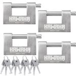 KAWAHA 71/80-4PS Stainless Steel D-Shaped Padlock with Stainless Steel Keys for Garage Door, Containers, Shed, Locker and Warehouse (3-1/8 inch, Keyed Alike - 4 Pack)