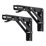 YUMORE Folding Shelf Brackets, 8 Inch Heavy Duty Collapsible Shelf Bracket, Black DIY L Bracket for Workbench Folding Table Hinge, Max Load: 300lb, 2 Pack