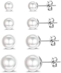 ORAZIO 4 Pares Pendientes Perlas De Plata De Ley 925 Perlas Redondas Hipoalergénicas 5-10mm Tamaños Mixtos Pendientes Perlas Cultivadas Agua Dulce Para Niñas Mujeres