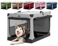 Petsfit Extra Large Dog Crate, Adjustable Fabric Cover by Spiral Iron Pipe, Chew Proof 3 Door Design, Portable Dog Crate 100 cm L x 64 cm W x 63 cm H Grey