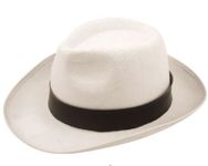 Adult White Al Capone Gangster Michael Jackson Trilby Fedora Hat - Trilby Style Velour Hat With Black Ribbon Band Trimming.