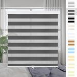 Kokorona Custom Size Zebra Blinds Roller Shades Cordless Window Blinds with Valance Cover, Day and Night Sheer Shades Dual Layer Fabric for Light Control Light Filtering Privacy, Dark Grey