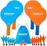 Banvih Badminton Set 4 Rackets, Paddle Ball Outdoor Games Sports Toys, Beach, Yard, Lawn, Camping Games Essentials, for Kids Teens Adults and Family