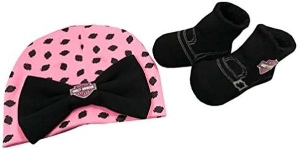 Harley-Davidson Baby Girls' Beanie & Biker Booties Set, Pink & Black 7000881, Black, 0-6 Months