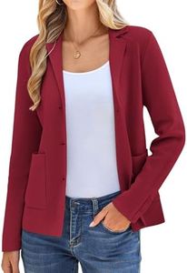 Women's Lightweight Long Sleeve Open-Front Blazer Wear to Work Tops(L, Wine)