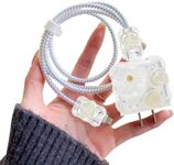 Cute Wave Cable Protector Compatible for iPhone Charger Adapter Sparkle Bling with Rose Flowers Design,Data Line USB Cover Wire Cord Saver Lightning Cable Case for iPhone Charger