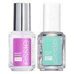 Essie Nail Polish Base Coat Hardening Strong Start with Biotin Transparent Colour + Essie Nail Polish Top Coat Fast Drying Finish Bright Transparent Colour