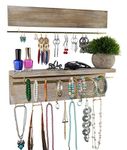 Spiretro Wall Mounted Wood Jewelry Organizer with Metal Bars, Set of 2