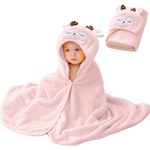 Hooded Baby Towel, Baby Towels Newborn, Baby Bath Towel with Hood, Baby Bath Towels Wrap, Blanket for Baby, Baby Beach Towel, Hooded Bath Towels for Boy and Girl, Newborn,55"×27.5" (Pink Deer)