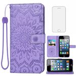 Phone Case for iPhone SE (2016 Edition), iPhone 5S/5 Wallet Cases with Tempered Glass Screen Protector Leather Flip Cover Card Holder Stand Cell Accessories 5SE i 6SE iPhone5 iPhone5s Women Purple