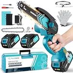 8000mAh Mini Chainsaw Cordless 6 Inch, 2024 Powerful Electric Battery Life of 80-100 Minutes Chainsaw with 1 x Oil Bottle, 2 Chain and Guide Bar,Security Lock, Wood/Tree Saw for Garden Tree Trimming