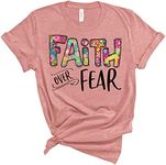 Love in Faith | Faith Over Fear Short Sleeve | Graphic Print Christian Shirts | Faith-Based Apparel | Heather Mauve | Unisex | Large