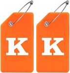 Gostwo 2 Pack Silicone Luggage Tags for Suitcases, 26 Initial Letter Baggage Labels Handbag School Bag Suitcase Instrument Tag with Stainless Steel Loop(Orange)(Letter K)