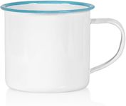 Red Co. Set of 6 Enamelware Metal Medium Classic 12 Oz Round Coffee and Tea Mug with Handle, Solid White/Teal Rim