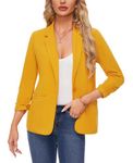 MINTLIMIT Women's Suits & Blazers Classic Suit Jacket Notched Lapel 3/4 Ruched Sleeve (Yellow L)