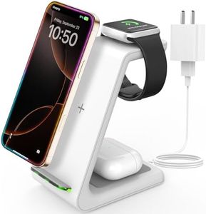 JoyGeek 3 in 1 Wireless Charging Station for Apple, Wireless Charger Stand for iPhone 16/15/14/13/12/11/SE/X/8 Pro Max Plus Mini, Charging Dock for Apple Watch Ultra/8/SE/7/6/5/4/3 for AirPods Pro