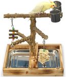 LIMIO Natural Wood Bird Toys Playground, Bird Cage Accessories, Bird Perches, with Removable Tray and 2 Stainless Steel Cups