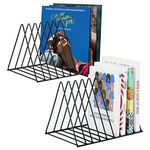 2 Pack Triangle Desktop Magazine File Holder Rack, Sturdy 9 Slot Iron Storage Book Sorter Organizer Bookshelf for Office Home Decoration (Black)