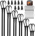 Black Bungee Cords Assorted Sizes,36 PCS Bungee Cords Heavy Duty Outdoor,8",12",18",24",36",48",60" Bungee Cords with Hooks & Carabiner Strap,6 Inch Bungee Balls,Tarp Clips with Carry Bags