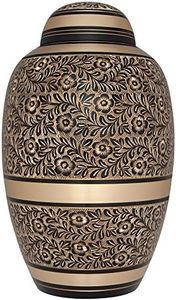 Black and Gold Funeral Cremation Urn for Human Ashes by Liliane - Hand Made in Brass - Suitable for Cemetery Burial or Niche - Large Size fits Remains of Adults up to 200 lbs - Serenita