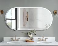 Artloge Oblong Wall Mirror Silver Frameless : 60 x 120cm Decorative Oval Mirrored Glass Vanity with Beveled Edge for Bathroom Living Room Entryway Hallway,Hangs Vertically or Horizontally