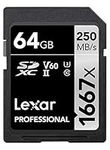 Lexar Professional 1667x SD Card 64GB, SDXC UHS-II Memory Card, Up to 250MB/s Read, 120MB/s Write, Class 10, U3, V60, SD for Professional Photographer, Videographer, Enthusiast (LSD64GCB1667)