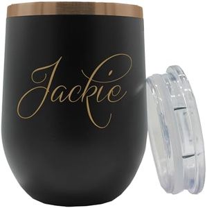 Personalized 12 oz Insulated Stemless Wine Tumbler - Custom Engraved and Monogrammed (Black with Gold)