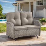 HUMMUH 2-Person Outdoor Glider Bench-All-Weather Wicker Patio Double Swing Rocking Chair Patio Loveseat for Deck Lawn Porch Balcony Poolside-Grey/Grey