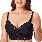 MOMANDA Women's Lace Nursing Bra Wirefree Padded Breastfeeding Maternity Bralette Cute Black 34D