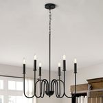 Chandni Décor Modern Chandelier,6 Light Farmhouse Chandlier for Dining Room Kitchen Living Room Light Fixtures,Candle Hanging Chandelier Lamp for Foyer Entryway (Black)