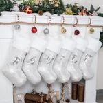 LUBOT 2024 Initial Christmas Stockings Letters Stocking Monogram Alphabet Sequin Embroidery 20" Personalized Custom Name Xmas Family Stocking Large Fireplace Decor Silver Letter X