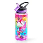 Cute Water Bottle for School Kids Girls Boys, BPA Free Tritan, Leak Proof Flip Straw, Easy Clean, Carry Handle, 23oz/ 680ml - Unicorn