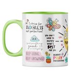 YuBingo Progress Not Perfection Mug - Positive Affirmations for Growth, Light Green Inner & Handle (Light Green Inner & Handle, Tea Cup, 310ML)