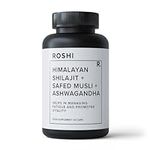 Roshi Himalayan Shilajit Capsules with Safed Musli & Ashwagandha Extracts - 4750 Mg High Strength Caps - 60 Capsules for Vitality, Energy and Wellness