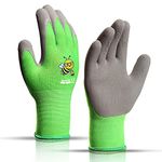 KDK Ages 8-10 Kids Gardening Gloves,Yard Work Gloves for Toddlers, Youth, Girls, Boys, Childrens, Soft Safety Rubber Gloves (XS Age 8-10, 1 Pair Green Bee)