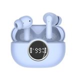 Rinsmola Wireless Earbuds, Bluetooth 5.4 Headphones New Wireless Headphones with Deep Bass, Ear buds 36H Bluetooth Earbud Dual LED Display USB-C, Light Blue